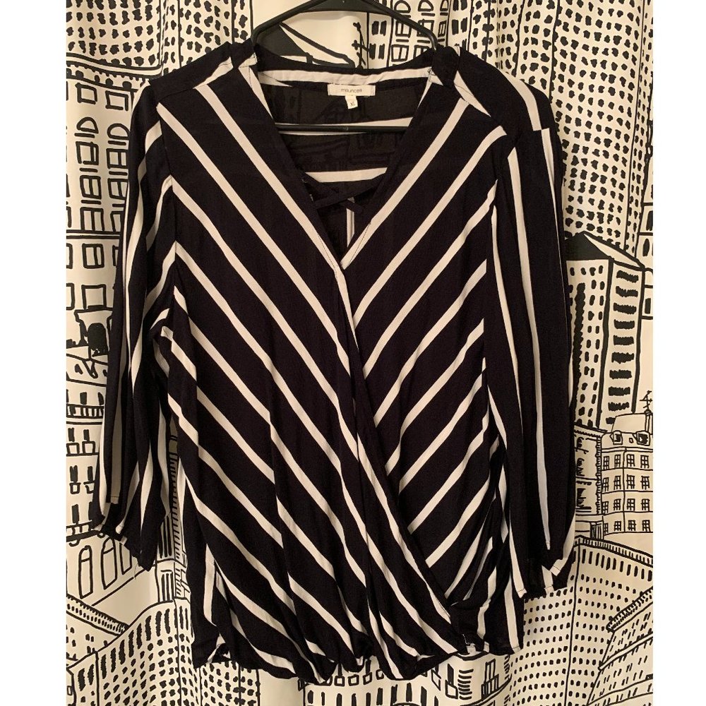 Maurices Black and White Striped Blouse, Size XL